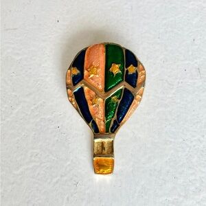 Colorful Hot Air Balloon Brooch Gold Tone Multi Colored